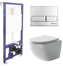 Унитаз с инсталляцией Ceramicanova Forma CN3009 + Berges Novum L3 040213 с сиденьем Микролифт и клавишей смыва Хром