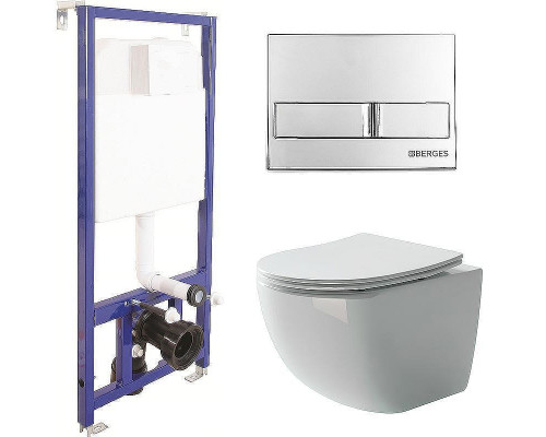 Унитаз с инсталляцией Ceramicanova Forma CN3009 + Berges Novum L3 040213 с сиденьем Микролифт и клавишей смыва Хром