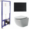 Унитаз с инсталляцией Ceramicanova Forma CN3009 + Berges Novum L5 040215 с сиденьем Микролифт и Черной матовой клавишей смыва