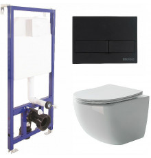 Унитаз с инсталляцией Ceramicanova Forma CN3009 + Berges Novum L5 040215 с сиденьем Микролифт и Черной матовой клавишей смыва