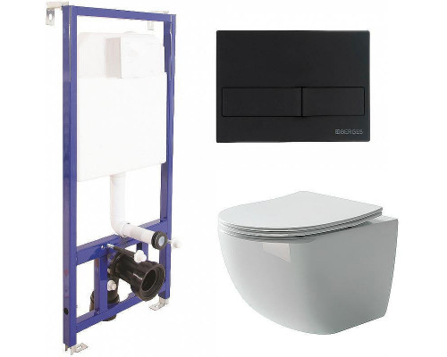 Унитаз с инсталляцией Ceramicanova Forma CN3009 + Berges Novum L5 040215 с сиденьем Микролифт и Черной матовой клавишей смыва