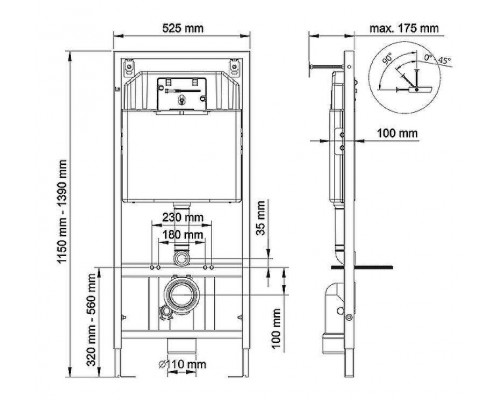 Унитаз с инсталляцией Ceramicanova Forma CN3009 + Berges Novum L5 040215 с сиденьем Микролифт и Черной матовой клавишей смыва
