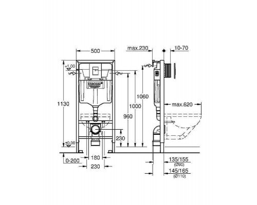 Унитаз с инсталляцией Ceramicanova Forma CN3009 + Grohe Rapid SL 38772001 с сиденьем Микролифт и клавишей смыва Хром