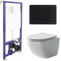 Унитаз с инсталляцией Ceramicanova Forma CN3009 + Berges Novum D5 040235 с сиденьем Микролифт и Черной матовой клавишей смыва