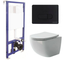 Унитаз с инсталляцией Ceramicanova Forma CN3009 + Berges Novum D5 040235 с сиденьем Микролифт и Черной матовой клавишей смыва
