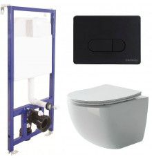 Унитаз с инсталляцией Ceramicanova Forma CN3009 + Berges Novum D5 040235 с сиденьем Микролифт и Черной матовой клавишей смыва