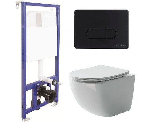 Унитаз с инсталляцией Ceramicanova Forma CN3009 + Berges Novum D5 040235 с сиденьем Микролифт и Черной матовой клавишей смыва