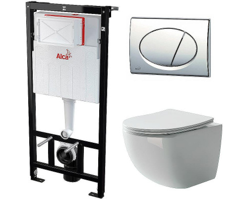 Комплект унитаза Ceramicanova Forma CN3009 с инсталляцией Alcaplast Sadromodul AM101/1120-3:1 RU M71-0001 с сиденьем Микролифт и клавишей смыва Хром