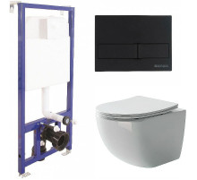 Комплект унитаза Ceramicanova Forma CN3009 с инсталляцией Berges Novum L5 040215 с сиденьем Микролифт и Черной матовой клавишей смыва