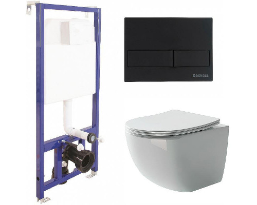 Комплект унитаза Ceramicanova Forma CN3009 с инсталляцией Berges Novum L5 040215 с сиденьем Микролифт и Черной матовой клавишей смыва