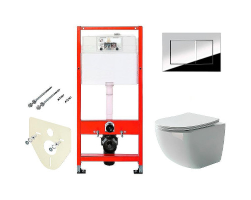 Комплект унитаза Ceramicanova Forma CN3009 с инсталляцией Tece Profil 9400412 с сиденьем Микролифт и клавишей смыва Хром глянцевый