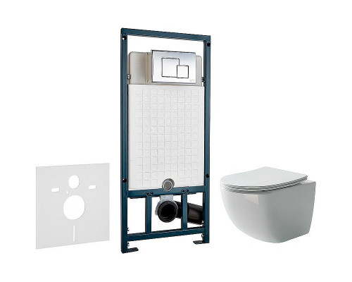 Комплект унитаза Ceramicanova Forma CN3009 с сиденьем Микролифт и инсталляцией WeltWasser WW Marberg 507 10000005949+10000005953 с клавишей смыва Хром глянцевый