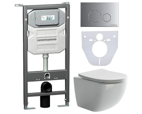 Комплект унитаза с инсталляцией Ceramicanova Forma CN3009_1001M_1000 с сиденьем Микролифт и клавишей смыва Хром матовый