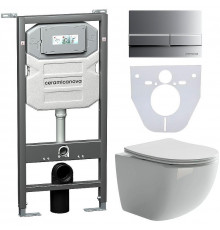 Комплект унитаза с инсталляцией Ceramicanova Forma CN3009_1002M_1000 с сиденьем Микролифт и клавишей смыва Хром матовый