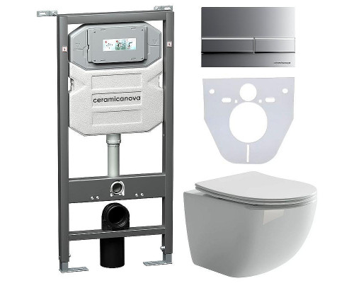 Комплект унитаза с инсталляцией Ceramicanova Forma CN3009_1002M_1000 с сиденьем Микролифт и клавишей смыва Хром матовый