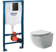Комплект унитаза Ceramicanova Forma CN3009 с инсталляцией Grohe Rapid SL 38811KF0 с сиденьем Микролифт и Черной матовой клавишей смыва