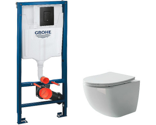 Комплект унитаза Ceramicanova Forma CN3009 с инсталляцией Grohe Rapid SL 38811KF0 с сиденьем Микролифт и Черной матовой клавишей смыва