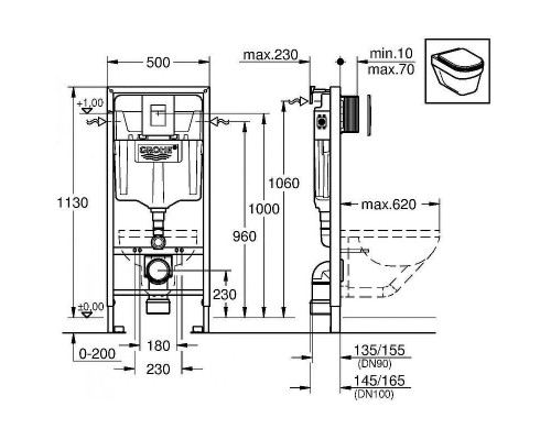 Комплект унитаза Ceramicanova Forma CN3009 с инсталляцией Grohe Rapid SL 38811KF0 с сиденьем Микролифт и Черной матовой клавишей смыва