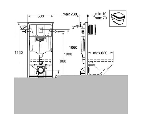 Комплект унитаза Ceramicanova Forma CN3009 с инсталляцией Grohe Rapid SL 38811KF0 с сиденьем Микролифт и Черной матовой клавишей смыва