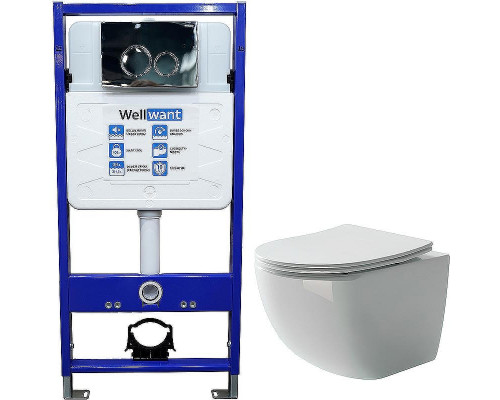 Комплект унитаза Ceramicanova Forma CN3009 с инсталляцией WellWant Standart 50 WWISI1110B с сиденьем Микролифт и клавишей смыва Хром глянцевый