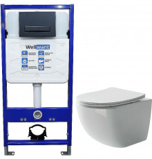 Комплект унитаза Ceramicanova Forma CN3009 с инсталляцией WellWant Standart 50 WWISI111BB с сиденьем Микролифт и Черной матовой клавишей смыва