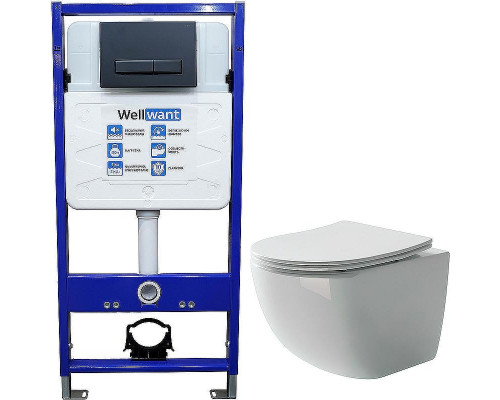 Комплект унитаза Ceramicanova Forma CN3009 с инсталляцией WellWant Standart 50 WWISI111BB с сиденьем Микролифт и Черной матовой клавишей смыва