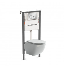 Унитаз с инсталляцией Ceramicanova Forma CN3009_121001CH цвет Белый с сиденьем Микролифт и клавишей смыва цвет Хром глянцевый