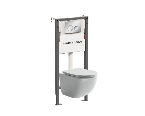 Унитаз с инсталляцией Ceramicanova Forma CN3009_121001CH цвет Белый с сиденьем Микролифт и клавишей смыва цвет Хром глянцевый