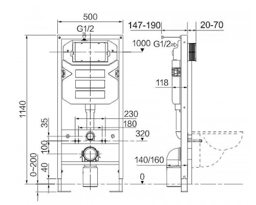 Комплект унитаза с инсталляцией Ceramicanova Metric CN3007_1001CH_1000 с сиденьем Микролифт и клавишей смыва Хром