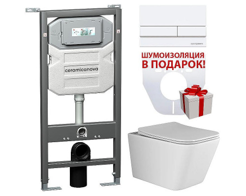 Комплект унитаза с инсталляцией Ceramicanova Metric CN3007_1002W_1000 с сиденьем Микролифт и Белой клавишей смыва