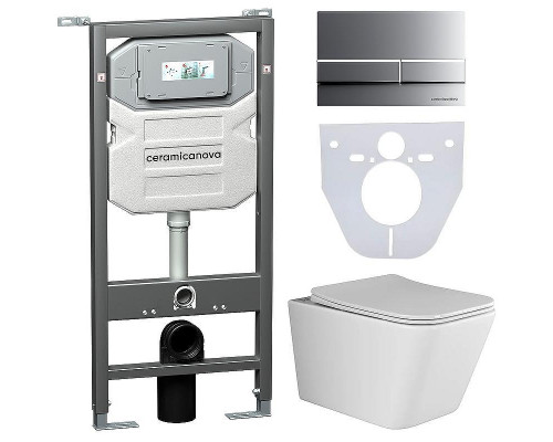 Комплект унитаза с инсталляцией Ceramicanova Metric CN3007_1002M_1000 с сиденьем Микролифт и клавишей смыва Хром матовый