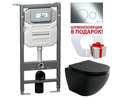 Унитаз с инсталляцией Ceramicanova Metropol CN4002MB_1001CH_1000 с сиденьем Микролифт и клавишей смыва Хром