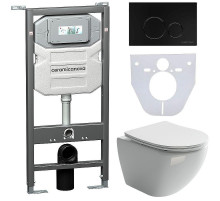 Комплект унитаза с инсталляцией Ceramicanova Metropol CN4002_1001B_1000 с сиденьем Микролифт и Черной матовой клавишей смыва