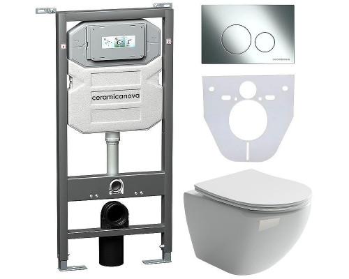 Комплект унитаза с инсталляцией Ceramicanova Metropol CN4002_1001CH_1000 с сиденьем Микролифт и клавишей смыва Хром глянцевый