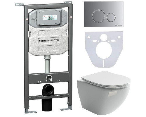 Комплект унитаза с инсталляцией Ceramicanova Metropol CN4002_1001M_1000 с сиденьем Микролифт и клавишей смыва Хром матовый