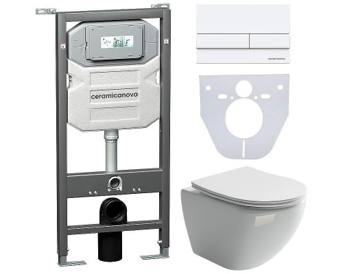 Комплект унитаза с инсталляцией Ceramicanova Metropol CN4002_1002W_1000 с сиденьем Микролифт и Белой клавишей смыва