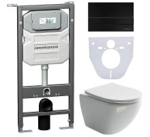Комплект унитаза с инсталляцией Ceramicanova Metropol CN4002_1002B_1000 с сиденьем Микролифт и Черной матовой клавишей смыва