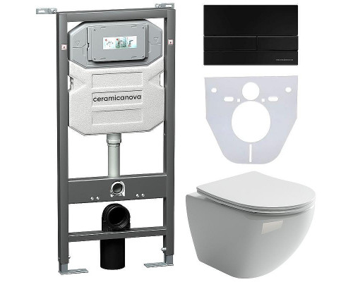 Комплект унитаза с инсталляцией Ceramicanova Metropol CN4002_1002B_1000 с сиденьем Микролифт и Черной матовой клавишей смыва