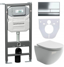 Комплект унитаза с инсталляцией Ceramicanova Metropol CN4002_1002CH_1000 с сиденьем Микролифт и клавишей смыва Хром глянцевый