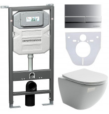 Комплект унитаза с инсталляцией Ceramicanova Metropol CN4002_1002M_1000 с сиденьем Микролифт и клавишей смыва Хром матовый