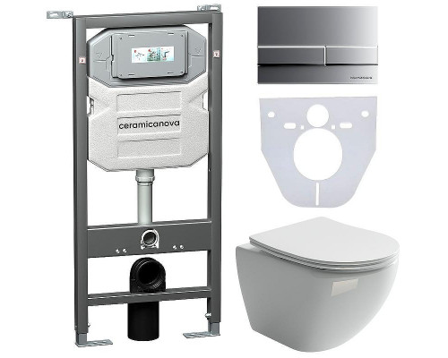Комплект унитаза с инсталляцией Ceramicanova Metropol CN4002_1002M_1000 с сиденьем Микролифт и клавишей смыва Хром матовый
