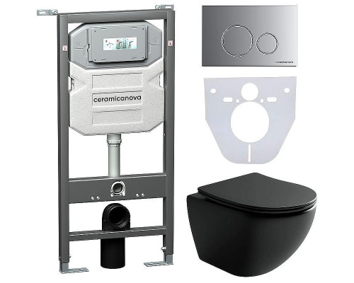 Комплект унитаза с инсталляцией Ceramicanova Metropol CN4002MB_1001M_1000 с сиденьем Микролифт и клавишей смыва Хром матовый