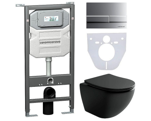 Комплект унитаза с инсталляцией Ceramicanova Metropol CN4002MB_1002M_1000 с сиденьем Микролифт и клавишей смыва Хром матовый