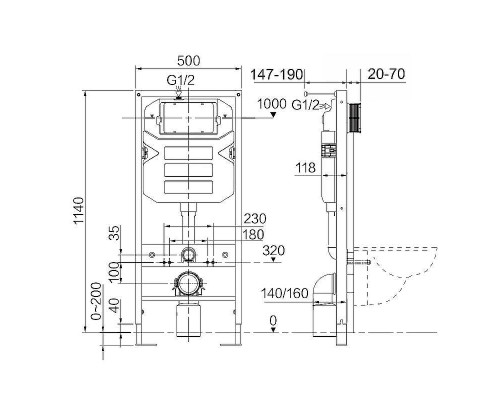Комплект унитаза с инсталляцией Ceramicanova Metropol CN4002MB_1002M_1000 с сиденьем Микролифт и клавишей смыва Хром матовый