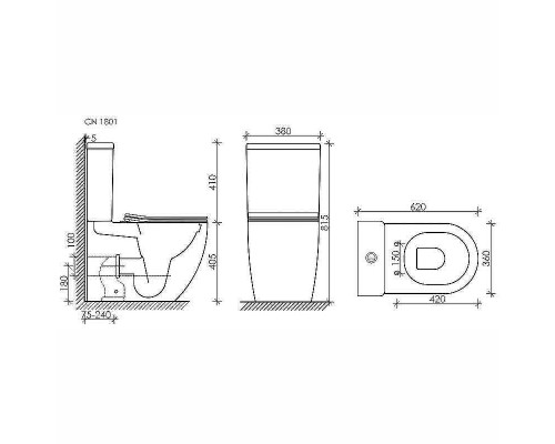 Унитаз компакт Ceramicanova Mia Rimless CN1801-B без бачка и с сиденьем Микролифт
