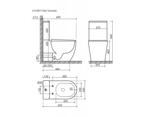 Унитаз-компакт Ceramicanova Мия (Mia) CN1801T-B цвет Белый без бачка с сиденьем Микролифт