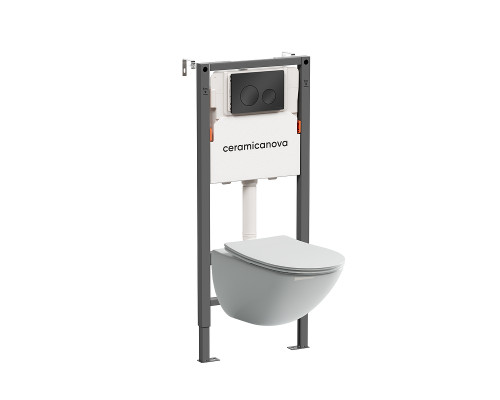 Унитаз с инсталляцией Ceramicanova Mono CN1905_121001MB цвет Белый с сиденьем Микролифт и клавишей смыва цвет Черный матовый