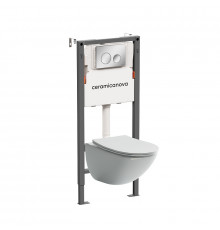 Комплект унитаза с инсталляцией Ceramicanova Mono CN1905_121001CH цвет Белый с сиденьем Микролифт и клавишей смыва цвет Хром глянцевый