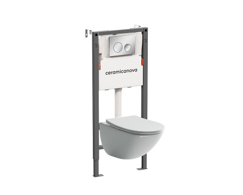 Комплект унитаза с инсталляцией Ceramicanova Mono CN1905_121001CH цвет Белый с сиденьем Микролифт и клавишей смыва цвет Хром глянцевый