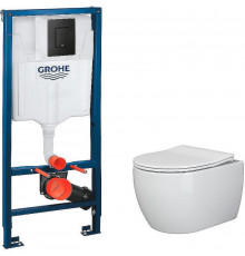 Унитаз с инсталляцией Ceramicanova Play CN3001 + Grohe Rapid SL 38811KF0 с сиденьем Микролифт и Черной матовой клавишей смыва